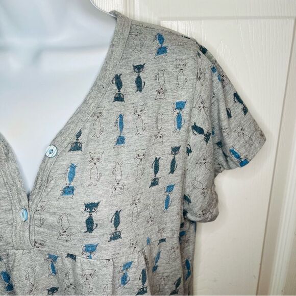 Carina Gray Blue Cat Casual Cat Print Dress Daytime Comfy S - Picture 5 of 13